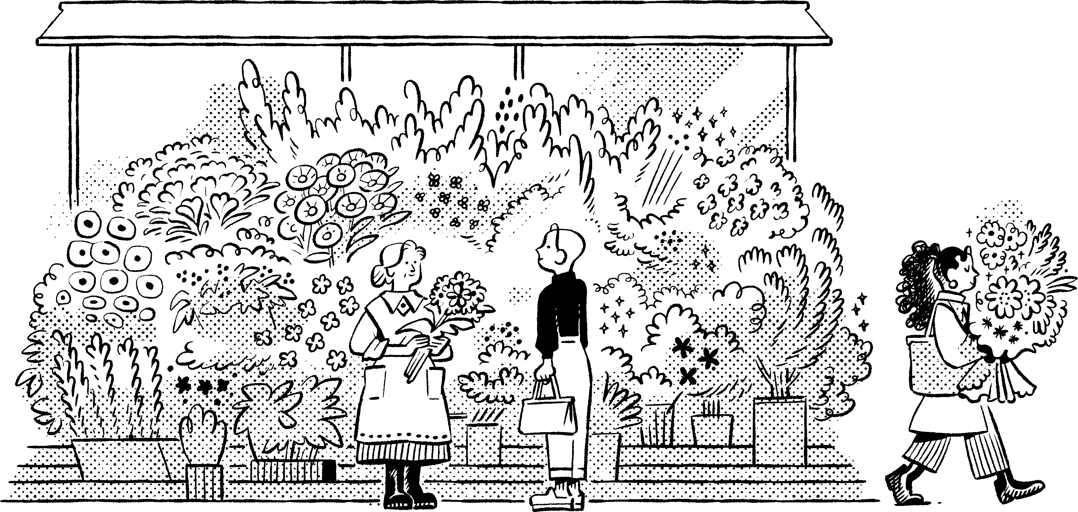 Illustration of local flower shop near CORE Rego Park apartments in Queens NY.