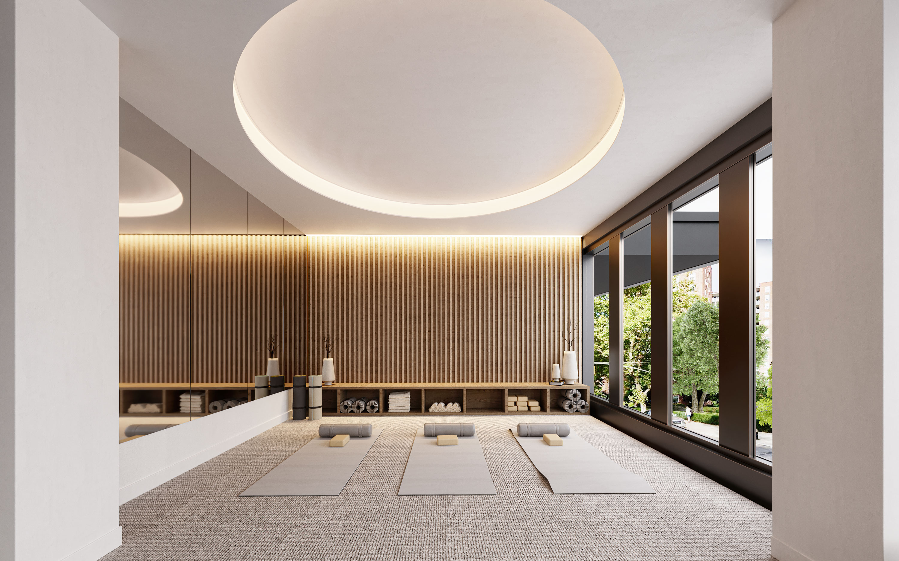 Yoga studio amenity at CORE NYC new luxury apartments in Rego Park, Queens.